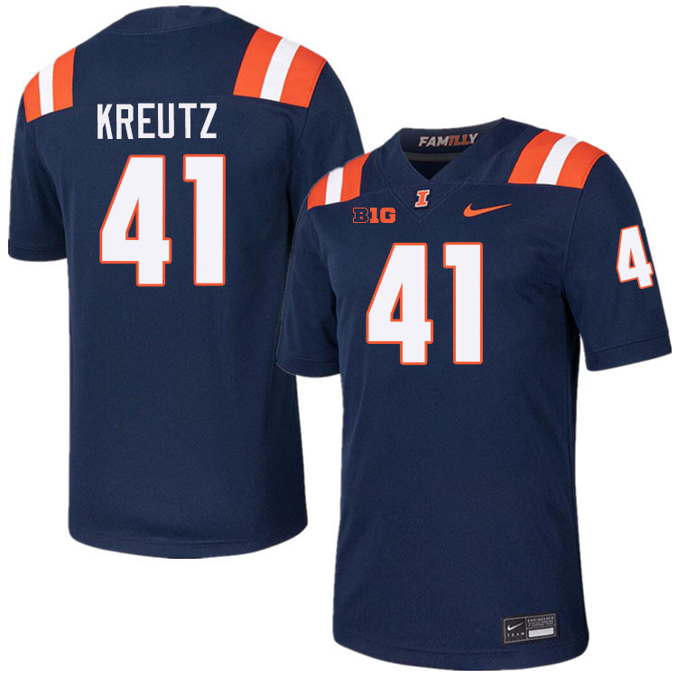 Men #41 James Kreutz Illinois Fighting Illini College Football Jerseys Stitched-Navy